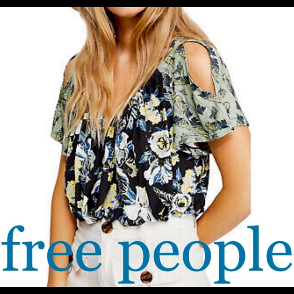 FREE PEOPLE cold shoulder black combo top